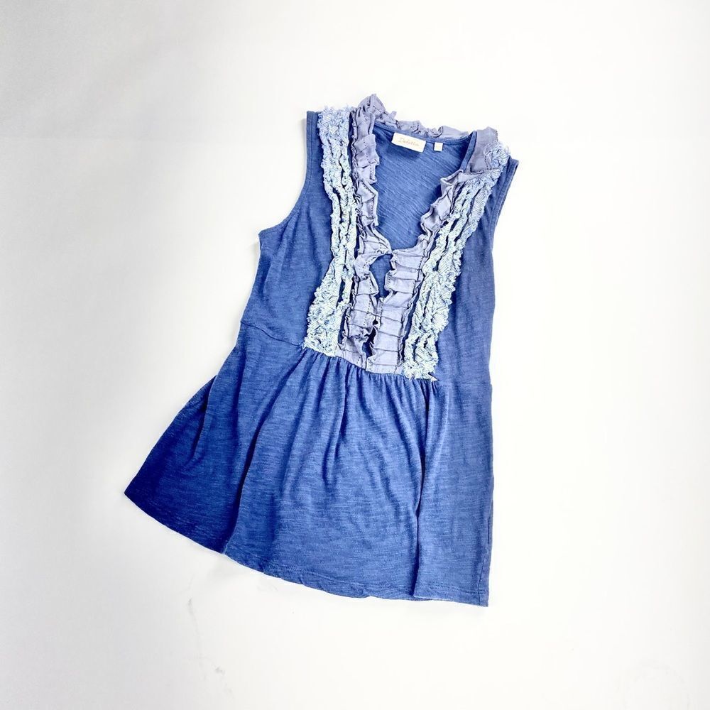 Anthropologie deletta blue ruffle front tank XS